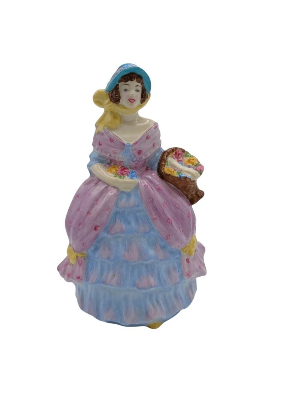 Coalport Lady Rose Figurine 7” English Bone China Victorian Lady Basket Flowers